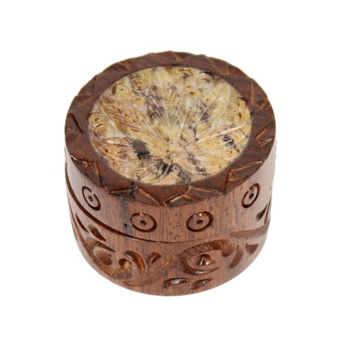 Rosewood Metal Box Leaf Carved Stone Mix 40 mm 2 parts